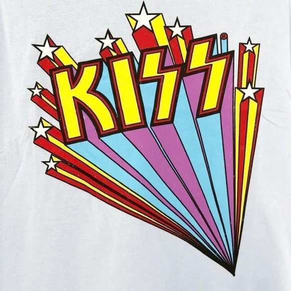 NWT‎ KISS Women's Blue Graphic Cap Sleeve Band Tee T-Shirt Size M - Picture 5 of 5